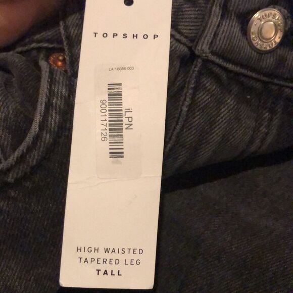 TOPSHOP SIZE 6 TALL HIGH WAISTED TAPERED LEG WASHED BLACK MOM JEANS - Picture 9 of 11